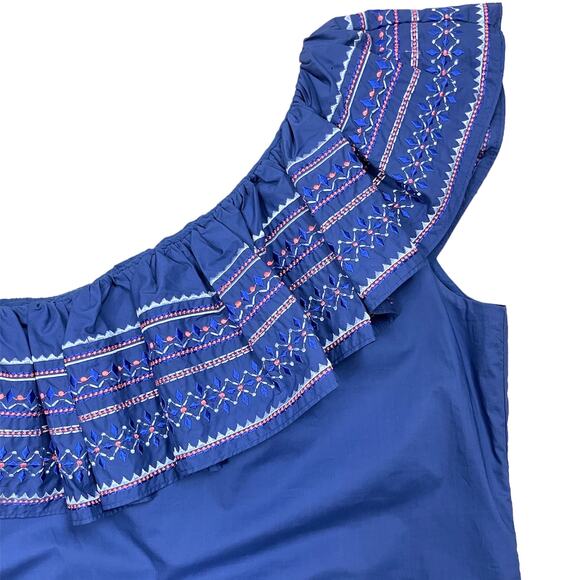 Parker | NWT Katrina Lazuli Blue Embroidered Ruffle One Shoulder Mini Dress - Picture 5 of 12